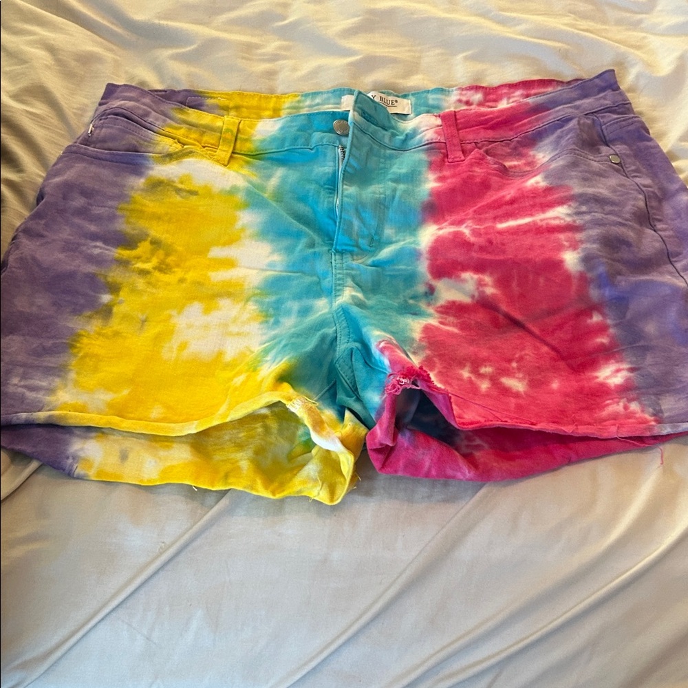 Judy Blue Tie-Dye Jean Shorts - Pink, Yellow, Blue, Purple‎